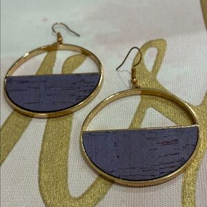 Gold Hoop Earrings with Dark Purple Half-Moon Inlay